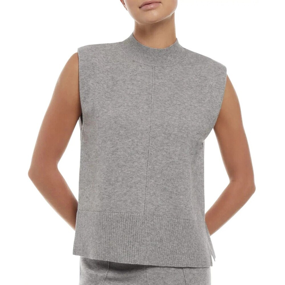 Three Dots Women's Kate Mock Neck Sleeveless Knit Top Sweater Heather Gray XS